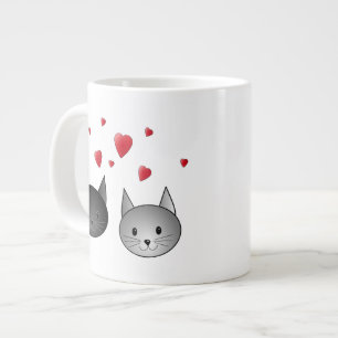 Cute Black och Grått Cats, med örter. Jumbo Mugg