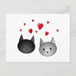 Cute Black och Grått Cats, med örter. Vykort