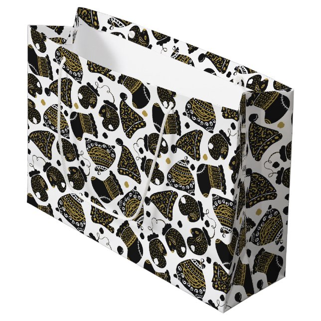 Cute Black och Guld Hats och Mittens jul (Framsidan Vinklad)