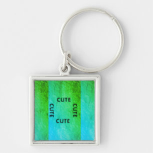 CUTE_ BLACK OCH LJUST GRÖNT KEYCHAIN FYRKANTIG SILVERFÄRGAD NYCKELRING