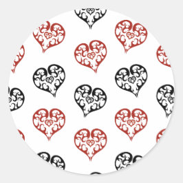 Cute Black och Red Blazing Heart mönster Runt Klistermärke