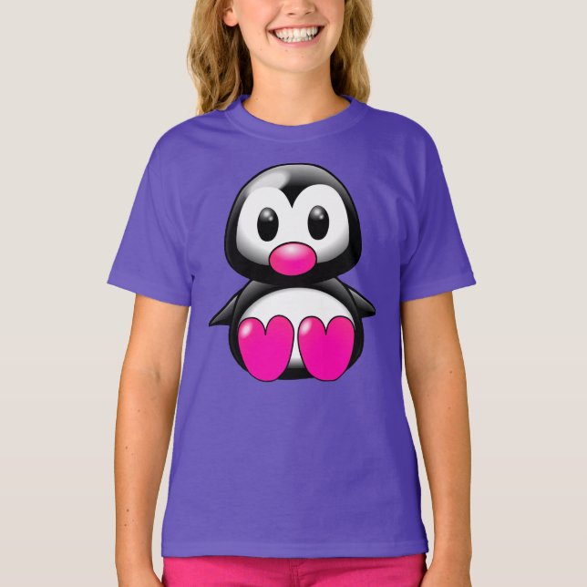 Cute Black och Rosa Penguin T-Shirt (Framsida)