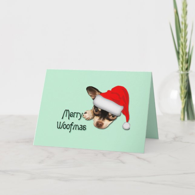 Cute Black och Tan Chihuahua Puppy med Santa Hat Kort (Framsida)