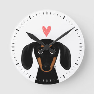 Cute Black och Tan Dachshund med hjärta Rund Klocka