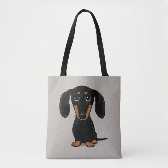 Cute Black och Tan Dachshund Wiener Hund Tygkasse (Framsida)