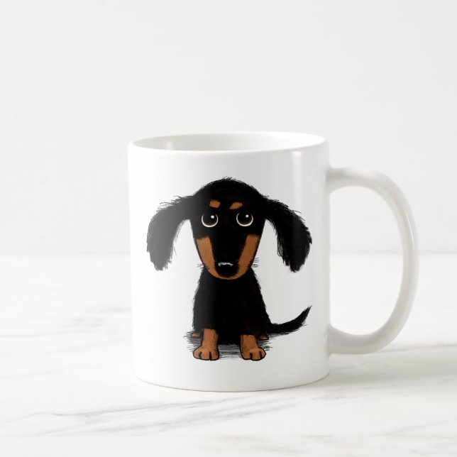 Cute Black och Tan Long-Hated Dachshund Puppy Hund Kaffemugg (Höger)
