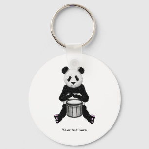 Cute BLack och White Panda Drummer Nyckelring