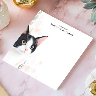 Cute Black och White Tuxedo Cat Personlig Namn Anteckningsblock