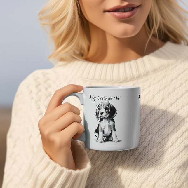Cute Black on White My Cottage Pet Kaffemugg (Elegant Drawing Of a Beloved Beagle)