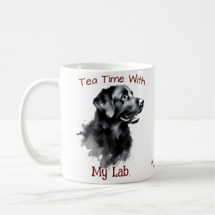 Cute Black on White Tea Time with My Lab Kaffemugg