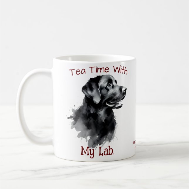 Cute Black on White Tea Time with My Lab Kaffemugg (Vänster)