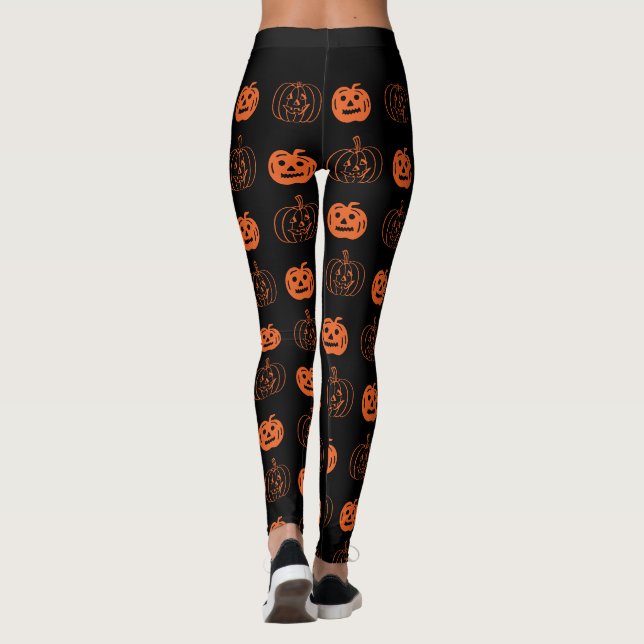 Cute Black Orange Jack o lantern Mönster Halloween Leggings (Baksida)