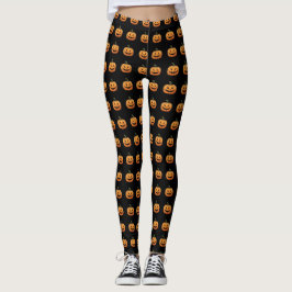 Cute Black Orange Pumpkins Halloween Leggings