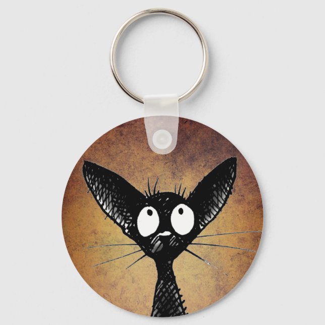 Cute black oriental cat keychain nyckelring (Framsida)