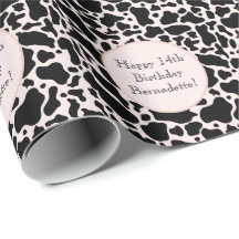 Cute Black på Rosa Cowhide Skriv ut Djurtext för s