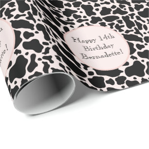 Cute Black på Rosa Cowhide Skriv ut Djurtext för s Presentpapper