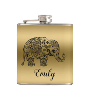 Cute Black Paisley Elephant Guld Background Fickplunta