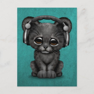 Cute Black Panther Unge Dj med hörlurar blå Vykort