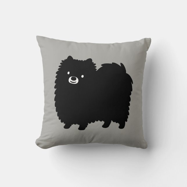 Cute Black Pommern Adsible Fluffy Hund Kudde (Framsida)