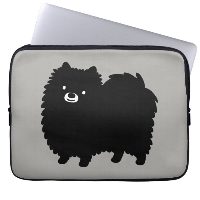 Cute Black Pommern | Fluffy Tecknad hund Laptop Fodral (Framsidan)