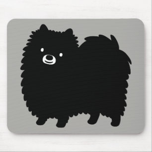 Cute Black Pommern Poofy Pom Tecknad hund Musmatta
