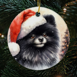 Cute Black Pommern Watercolor jul Julgransprydnad Keramik