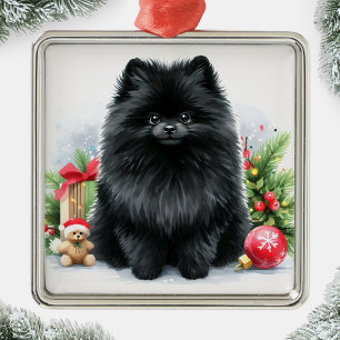Cute Black Pommern Watercolor jul Julgransprydnad Metall
