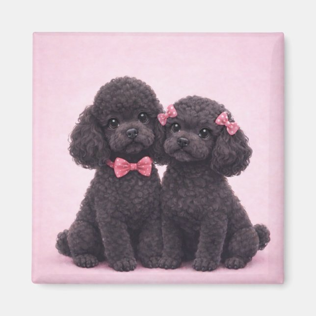 Cute Black Poodle Couple Valentine Illustration  Magnet (Framsidan)