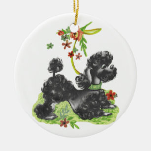 Cute Black Pudel Puppy Julgransprydnad Keramik