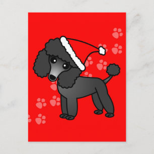 Cute Black Pudel Tecknad Santa Hat Helg Vykort