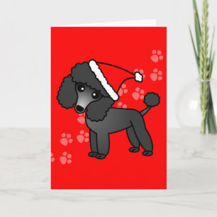 Cute Black Pudel Tecknad Santa Hat Helgkort