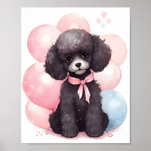 Cute Black Pudel Watercolor Animal Adlig Hund Poster