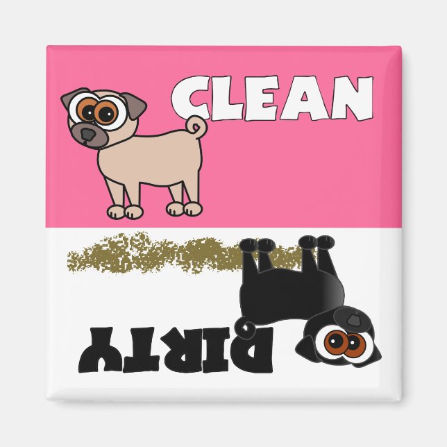 Cute Black Pug Clean / Dirty Dishwasher Magnet (Framsidan)