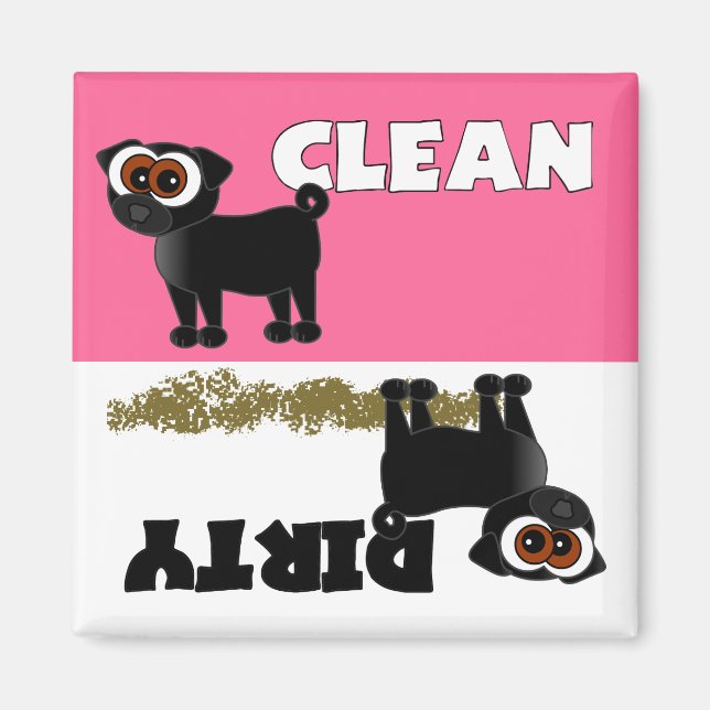 Cute Black Pug Clean / Dirty Dishwasher Magnet (Framsidan)