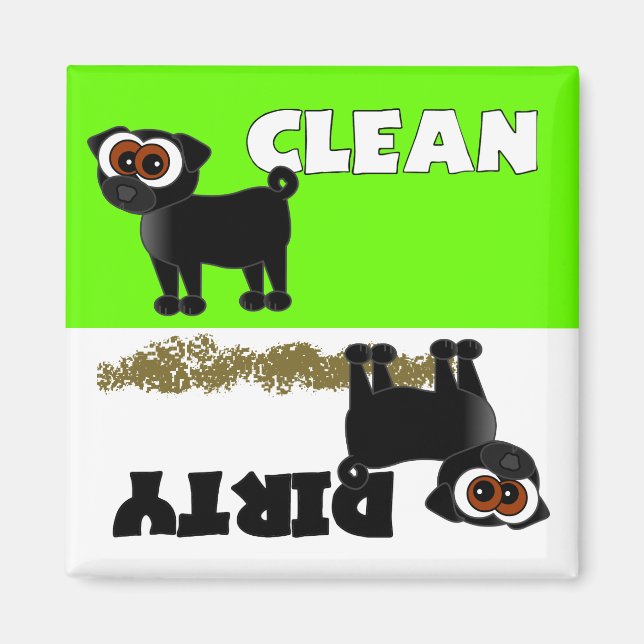 Cute Black Pug Clean / Dirty Dishwasher Magnet (Framsidan)