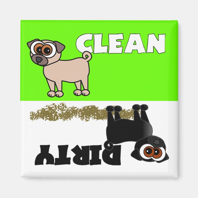 Cute Black Pug Clean / Dirty Dishwasher Magnet (Framsidan)