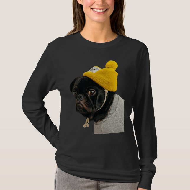 Cute Black PUG-etikett Classic T-Shirt 136 (Framsida)