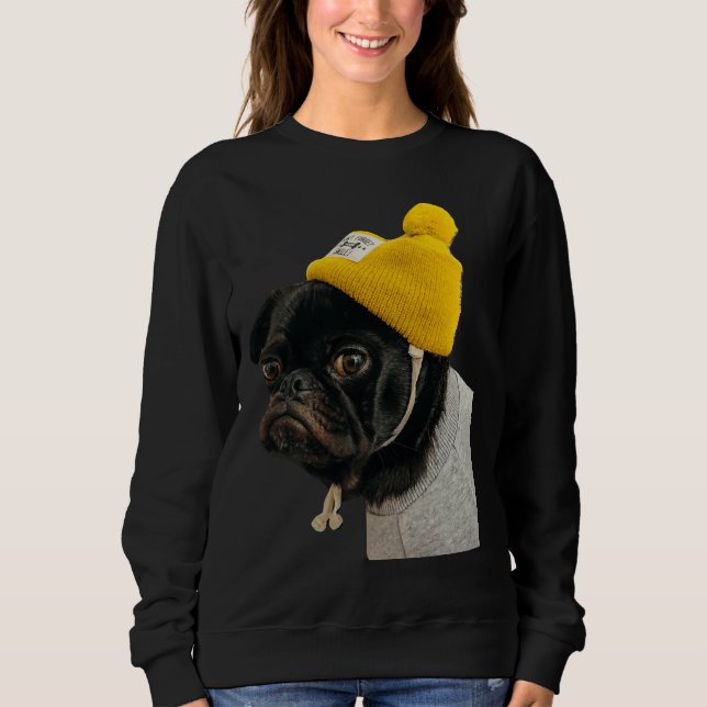 Cute Black PUG-etikett Classic T-Shirt 136 (Framsida)