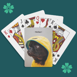 Cute Black Pug Gult Rainrock Monogram Casinokort