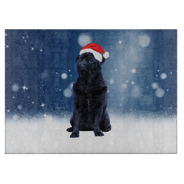 Cute Black Pug Hund jultomten Hat Snö Stars (Framsidan)
