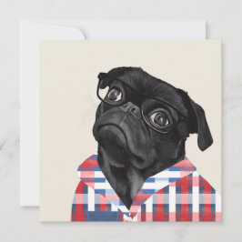 Cute Black Pug-Hund med glas och checkar in skift