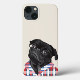 Cute Black Pug-Hund med glas och checkar in skift