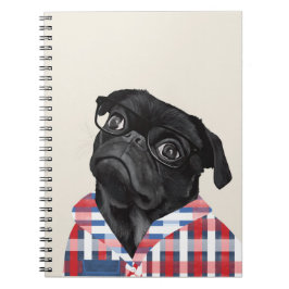 Cute Black Pug-Hund med glas och checkar in skift Anteckningsbok