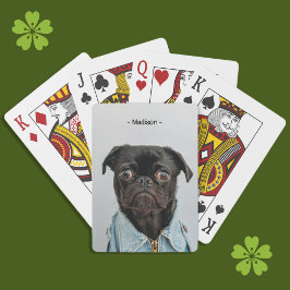 Cute Black Pug i Denim Jacka Monogram Casinokort