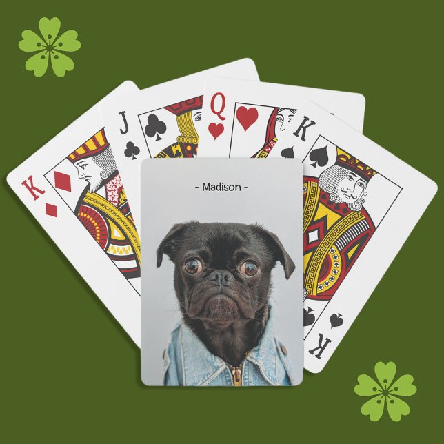 Cute Black Pug i Denim Jacka Monogram Casinokort (Skapare uppladdad)