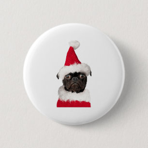 Cute Black Pug i jultomten Knapp