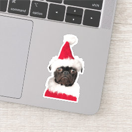 Cute Black Pug i Santa Hat Klistermärken