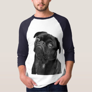 Cute Black Pug Manar NB/W 3/4 Sleeve Raglan T-Shir T Shirt