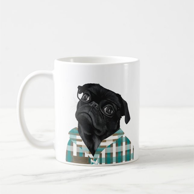 Cute Black Pug med glas Kaffemugg (Vänster)