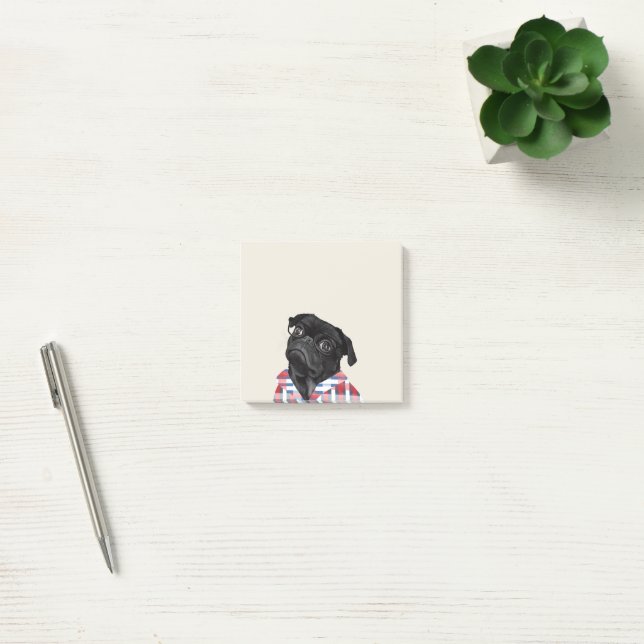 Cute Black Pug med glas Post-it Block (Kontor)